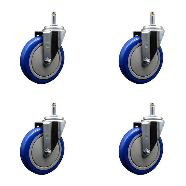Service Caster 5'' Blue Polyurethane Wheel Swivel 7/16'' Grip Ring Stem Caster Set, 4PK SCC-GR20S514-PPUB-BLUE-716138-4 - main